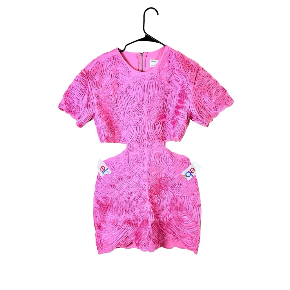 ASOS EDITION Embroidered Satin Cornelli Cut Out Mini Dress Pink Occasion Party - Picture 6 of 16